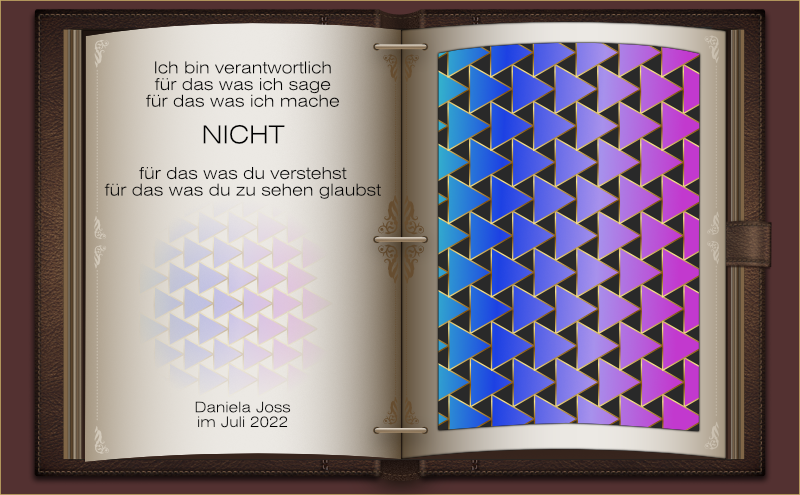 Ein aufgeschlagenes in Leder gebundenes Buch, mit einem Muster aus Dreiecken.