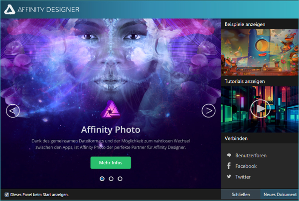 Affinity - Erste Schritte - Willkommensbildschirm -  Daniela Joss