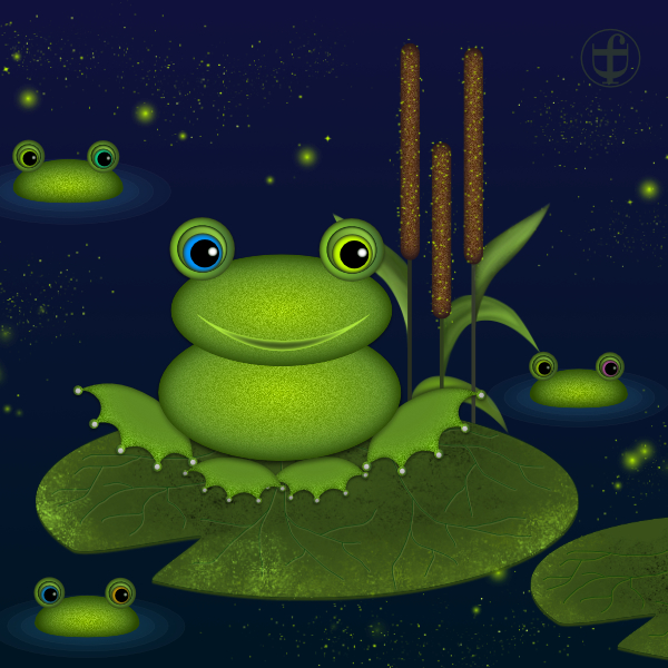 Frosch auf Seerosenblatt.