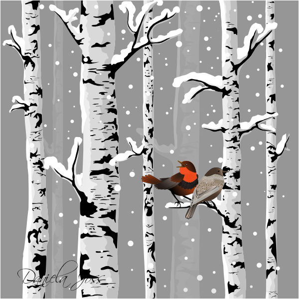 Flammenbrustschnäpper, Birkenwald, Winter, Schnee