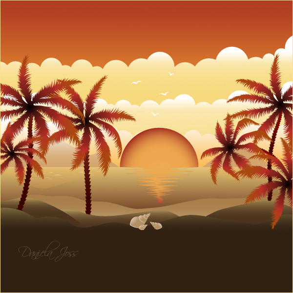Tropischer Sonnenuntergang am Palmenstrand.